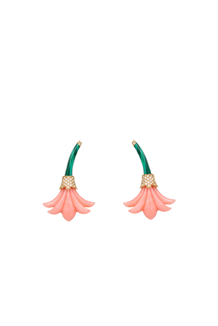 Small Psychedeliah Earrings, 18k Yellow Gold with Diamonds & Malachite